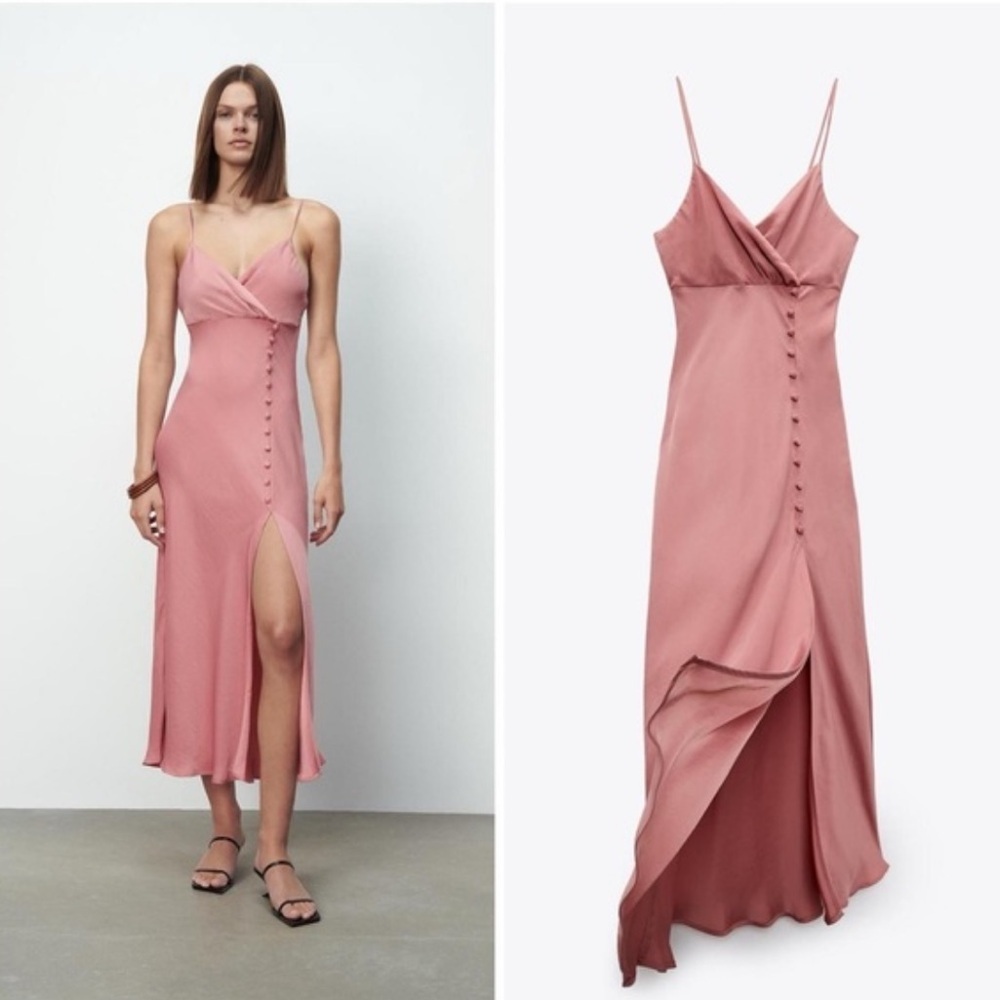Zara Elegant Pink Spaghetti Strap Dress